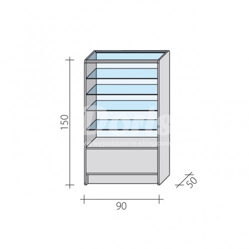 Lada witryna przeszklona w 2/3 o wymiarach 90x50x150 cm LW 2/3-90/ALB